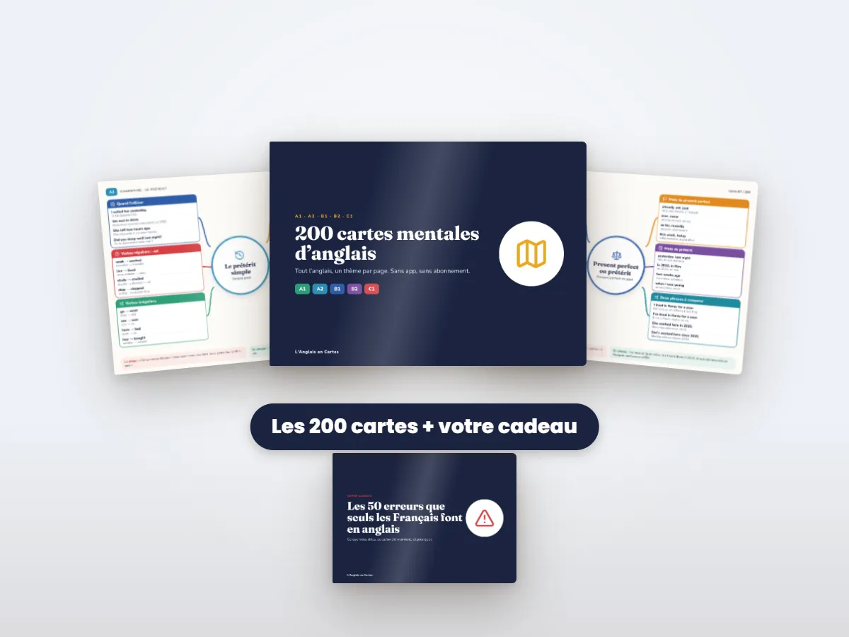 Les 200 cartes mentales d’anglais de L’Anglais en Cartes, avec le cadeau Les 50 erreurs que seuls les Français font en anglais